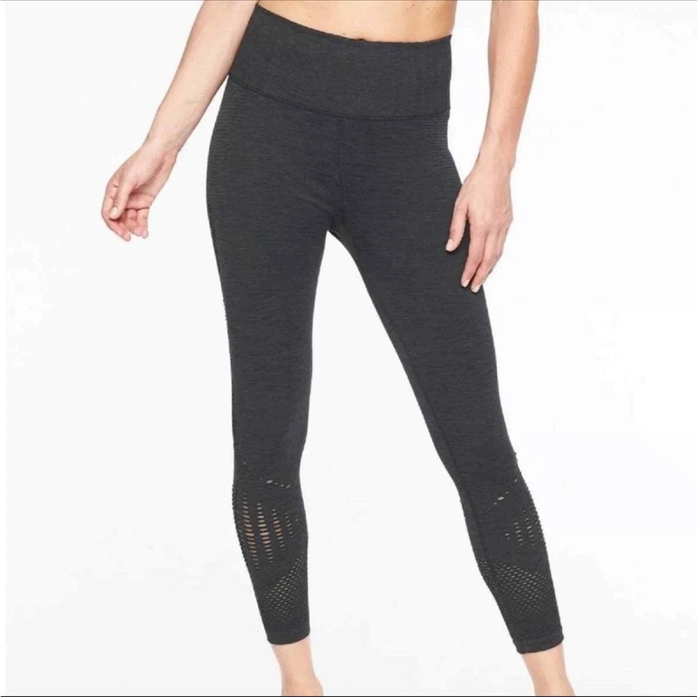 Athleta Gray Halasana Seamless Mesh 7/8 Tight Leggings, Ribbed Waistband, Size S - Picture 2 of 10